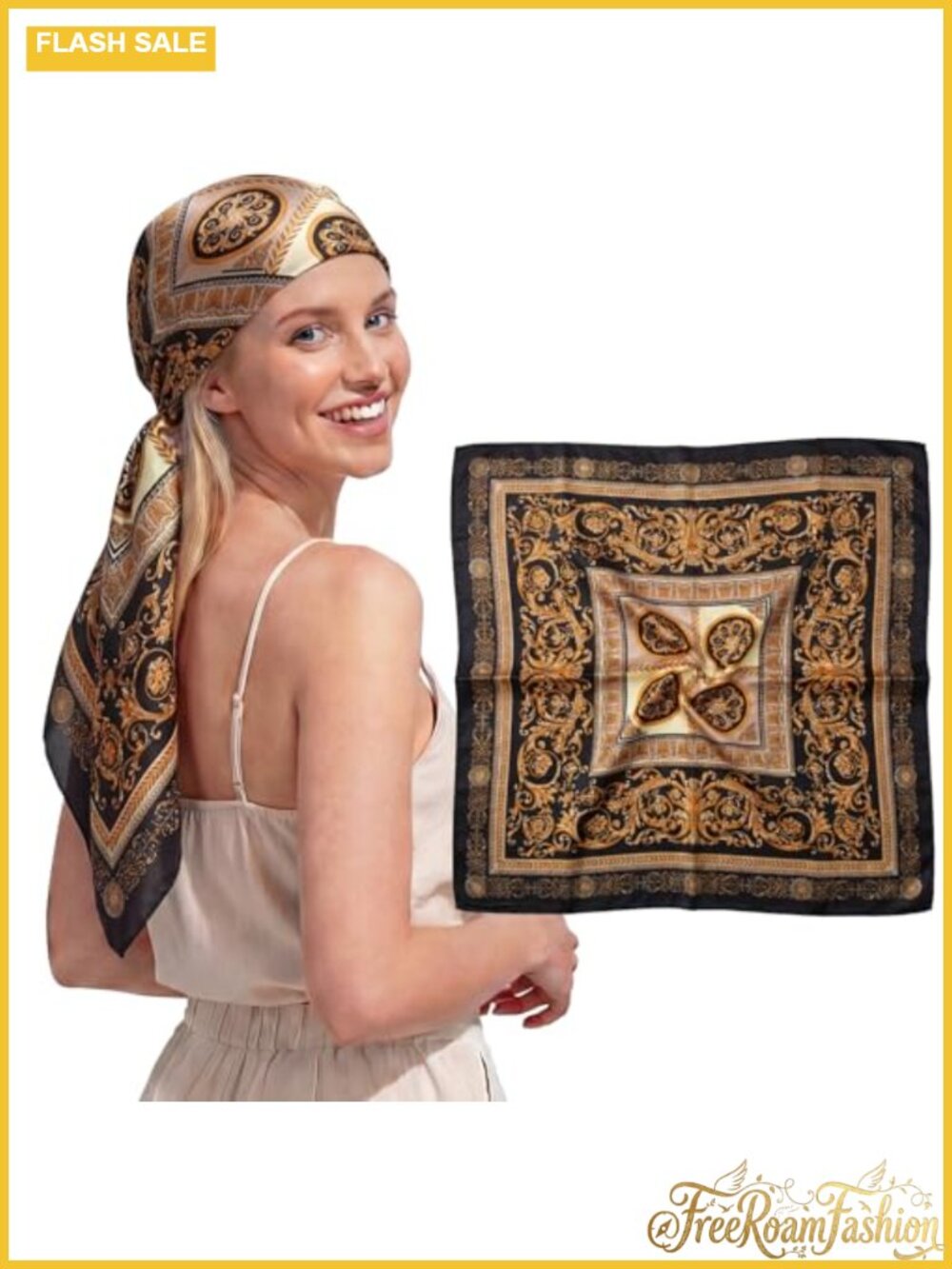 Square Hair Scarf 35x35 Inch Silk Like Lightweight Polyester